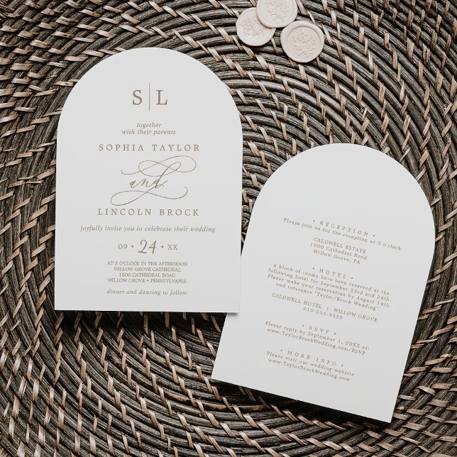 Romantic Guld Monogram Dubbla Sided Arch Bröllop Inbjudningar (Romantic Gold Monogram Double Sided Arch Wedding Invitation)