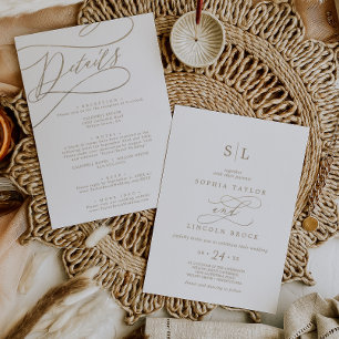 Romantic Guld Monogram Front och Back Bröllop Inbjudningar