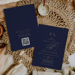 Romantic Guld Navy Monogram QR-kod Bröllop Inbjudningar<br><div class="desc">Den här romantiska guld-marinens monokarnodsinbjudan är perfekt för ett enkelt bröllop. Den moderna klassiska designen har finare-snurrar och vitaktiga blomningar med elegant elegant-handskriven faux champagne guld-folie-typografi. Spara papper genom att inkludera en QR-kod för gästen för att visa information, OSA eller båda. Obs! Den här designen har inte äkta guld-folie. Det...</div>