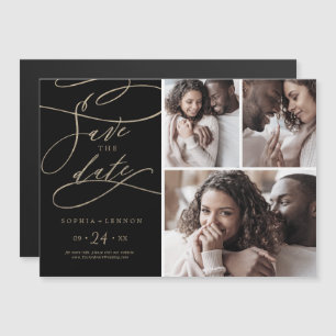 Romantic Guld och Black 3 Photo Save Date Magnetisk Inbjudningskort