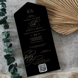 Romantic Guld och Black Monogram QR Code Bröllop