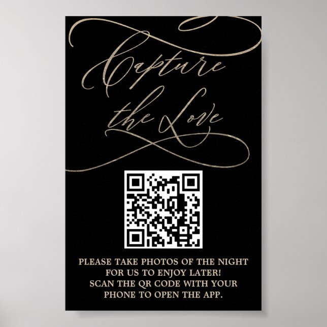 Romantic Guld och Black QR Code Capture the Kärlek Poster (Framsidan)