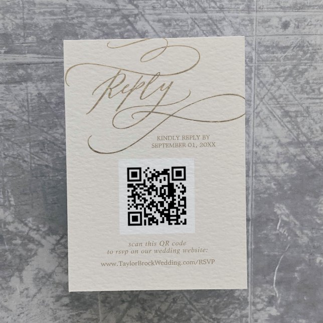 Romantic Guld och Ivory Bröllop QR Code OSA Tilläggskort (Skapare uppladdad)