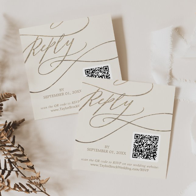Romantic Guld och Ivory QR Code Bröllop OSA Tilläggskort (Skapare uppladdad)