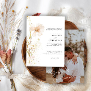 Romantic Guld & Pressed Wildwers Bröllop Inbjudningar