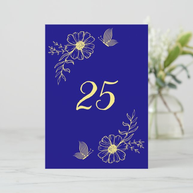 Romantic guld royal blue bordsnummer (Stående Fram)