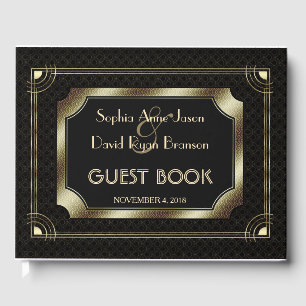 Romantic Guld Underbar Gatsby Art Deco 20 s Bröllo Gästböcker