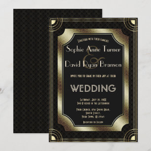 Romantic Guld Underbar Gatsby Art Deco 20 s Bröllo Inbjudningar