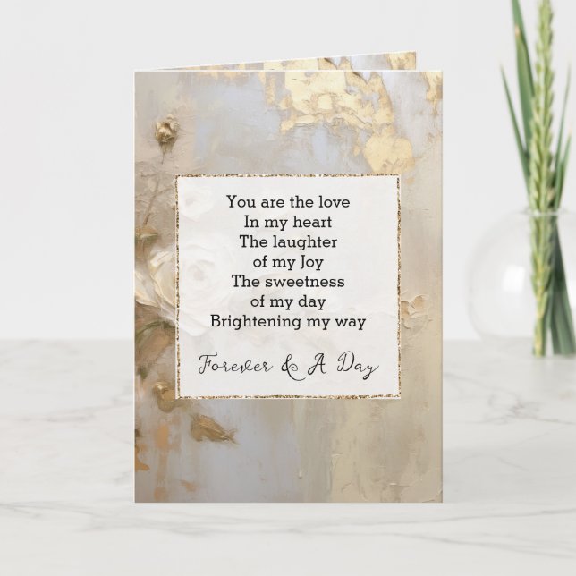 Romantic Guld Vit ros Forever Dikt Kort (Framsida)