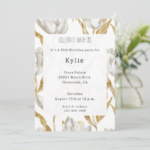 Romantic Guld White Tulips Blommigt Birthday Inbjudningar