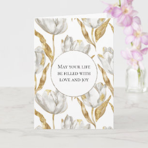 Romantic Guld White Tulips Blommigt Bröllop Kort