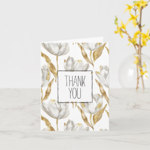 Romantic Guld White Tulips Blommigt Tack Kort
