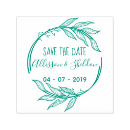 Romantic Hand Draw Leaves Save The Date Självfärgande Stämpel