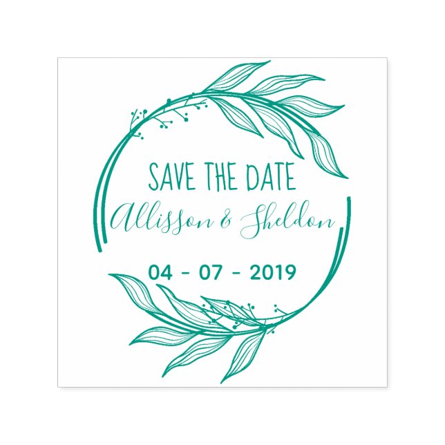 Romantic Hand Draw Leaves Save The Date Självfärgande Stämpel (Design)
