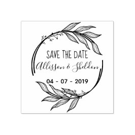 Romantic Hand Draw Leaves Save The Date Stämpel