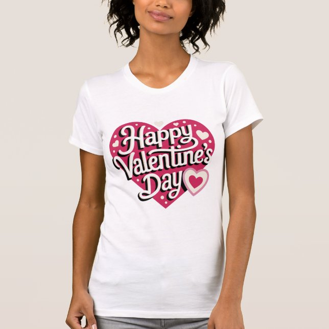 Romantic Happy Valentine's Day T-Shirt for Couples (Framsida)