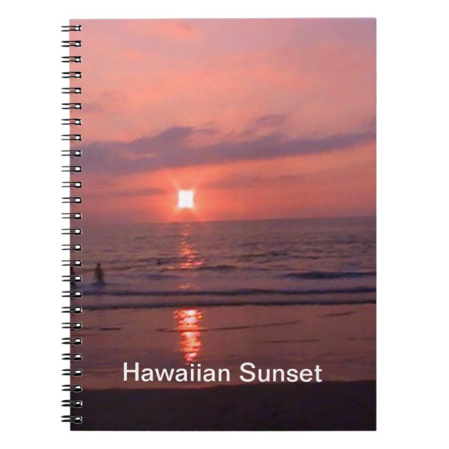 Romantic Hawaiian Sunset Ocean Beach Anteckningsbok Med Spiral (Framsidan)