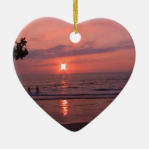 Romantic Hawaiian Sunset Ocean Beach Julgransprydnad Keramik