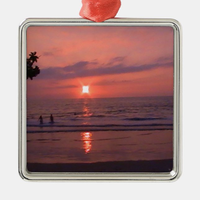 Romantic Hawaiian Sunset Ocean Beach Julgransprydnad Metall (Framsidan)