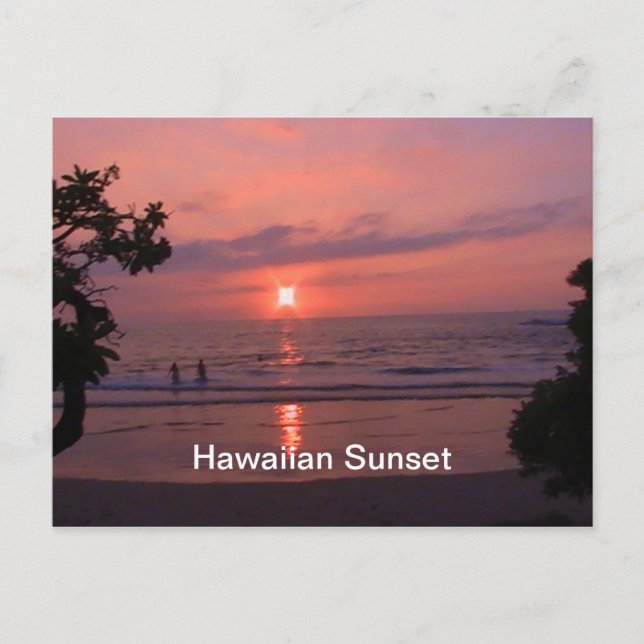 Romantic Hawaiian Sunset Ocean Beach Vykort (Framsida)