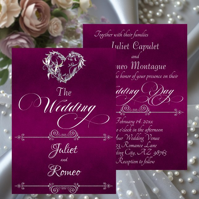 Romantic Heart & Calligraphy on Plum - Wedding Inbjudningar (Skapare uppladdad)