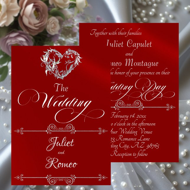 Romantic Heart & Calligraphy on Red - Wedding Inbjudningar (Skapare uppladdad)