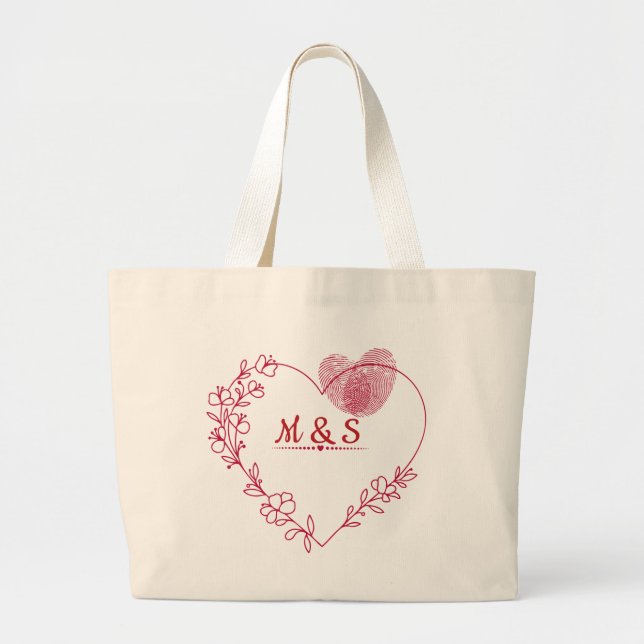 Romantic Heart Floral Tote Bag Jumbo Tygkasse (Framsidan)