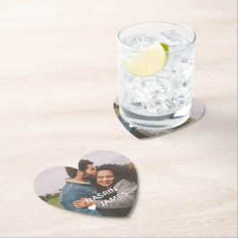 Romantic Heart Frame Custom Couple Photo Underlägg Papper