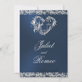 Romantic Heart & Glitter on Blue Wedding Inbjudningar