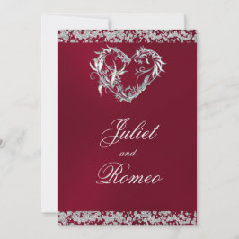 Romantic Heart & Glitter on Burgundy Wedding Inbjudningar