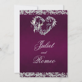Romantic Heart & Glitter on Plum Wedding Inbjudningar