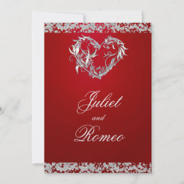 Romantic Heart & Glitter on Red Wedding Inbjudningar
