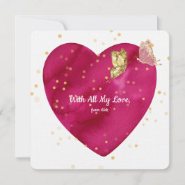 Romantic Heart & Gold Butterfly Valentine Card Julkort
