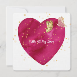 Romantic Heart & Gold Butterfly Valentine Card Julkort