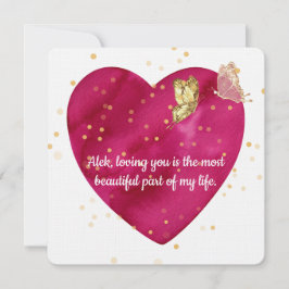 Romantic Heart & Gold Butterfly Valentine Card Julkort