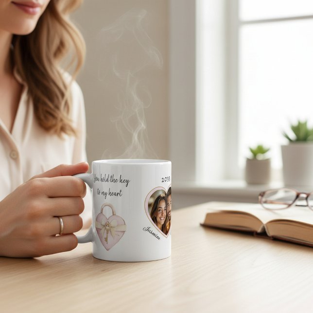 Romantic Heart Lock Couple Photo Mug Kaffemugg (Skapare uppladdad)