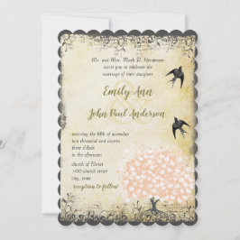 Romantic Heart Löv Rosa Träd Love Bird Bröllop Inbjudningar