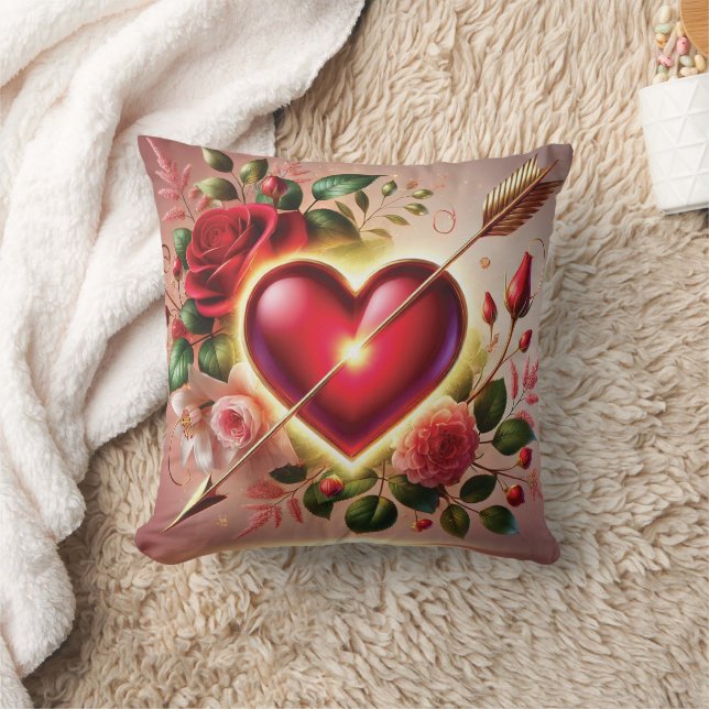 Romantic Heart med Ro och Guld Kudde (Filt)