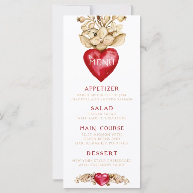 Romantic Heart | Middag-meny (Framsida)