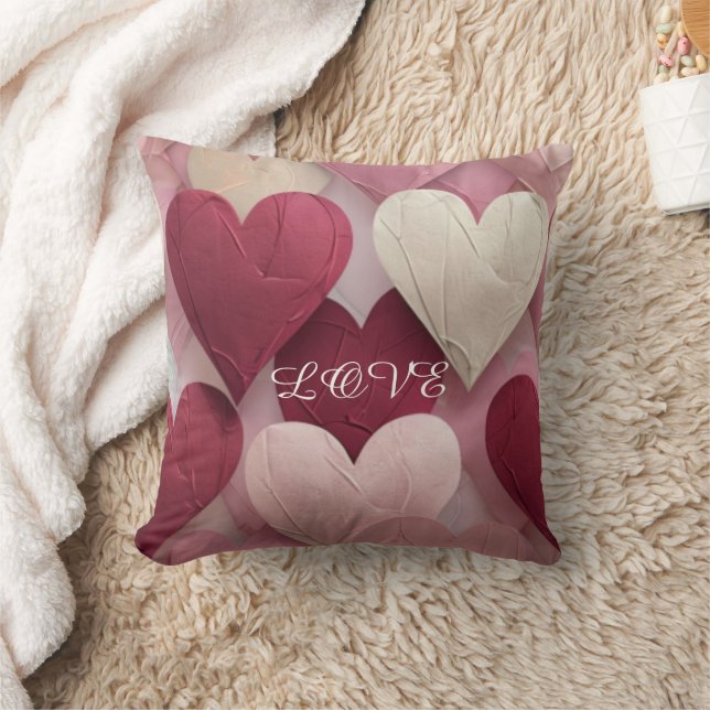 Romantic Heart Pattern Throw Pillow Soft Pink &  Kudde (Filt)