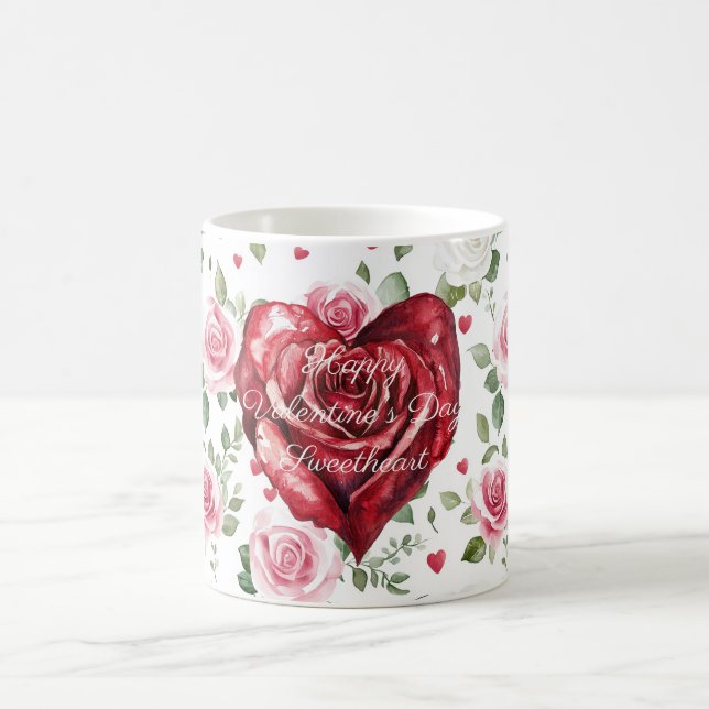 Romantic Heart Red Rose Floral Valentine's Day Kaffemugg (Center)