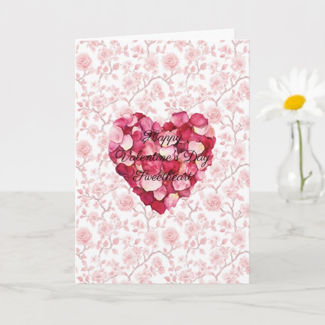 Romantic Heart Rose Petals Valentine's Day Kort (Liten växt)