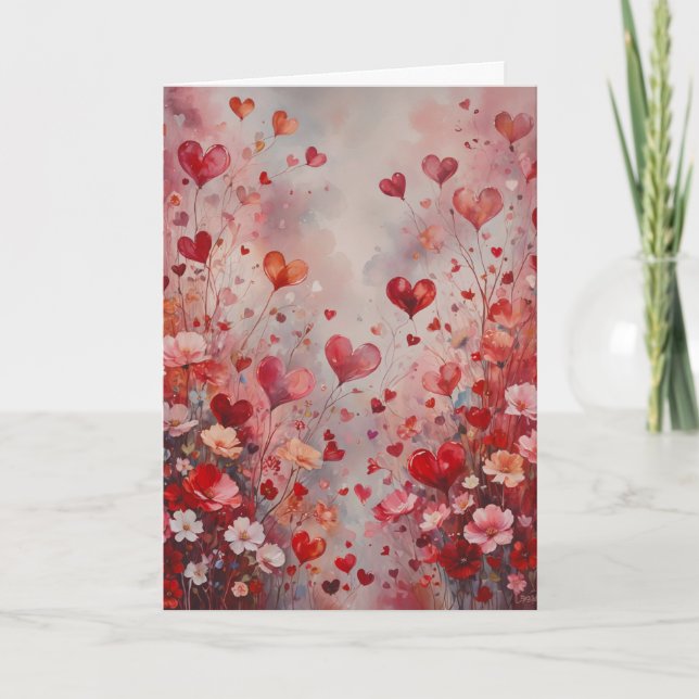 Romantic Hearts and Flowers Valentine Kort (Framsida)