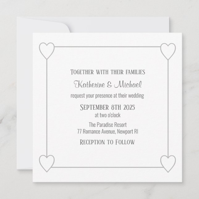 Romantic Hearts Modern White Simple Bröllop Inbjudningar (Framsida)