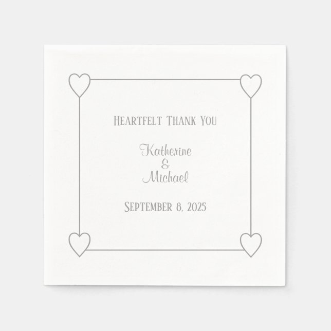 Romantic Hearts Modern White Simple Bröllop Pappersservett (Framsidan)