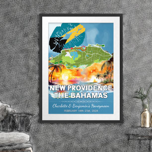Romantic Honeymoon New Providence Bahamas Karta Poster