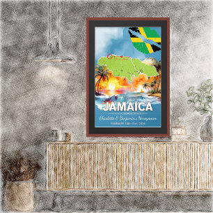 Romantic Honeymoon Vacation Jamaica Island Karta Poster