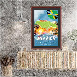Romantic Honeymoon Vacation Jamaica Island Karta Poster