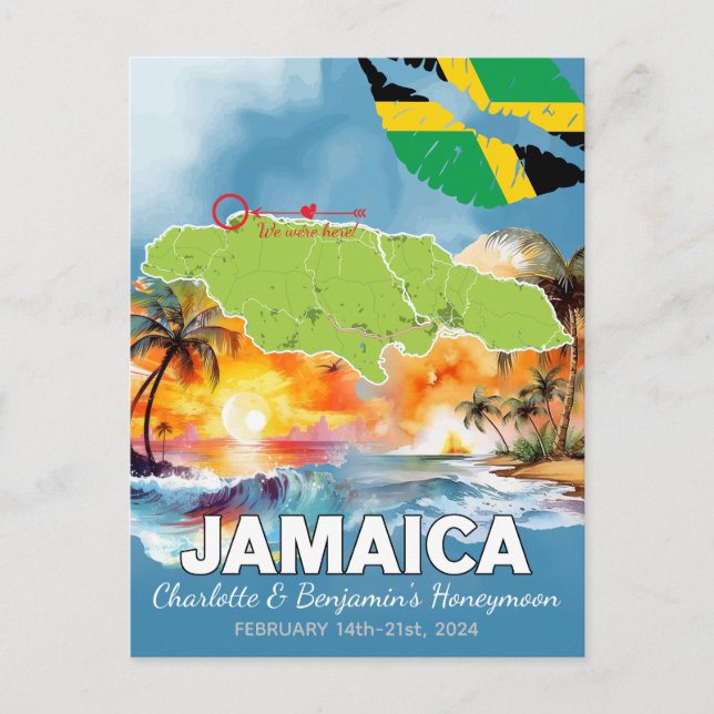Romantic Honeymoon Vacation Jamaica Island Karta Vykort (Framsida)