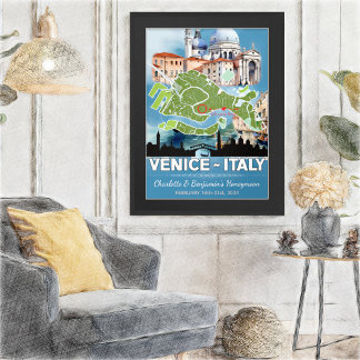 Romantic Honeymoon Vacation Venice Italien Karta Poster